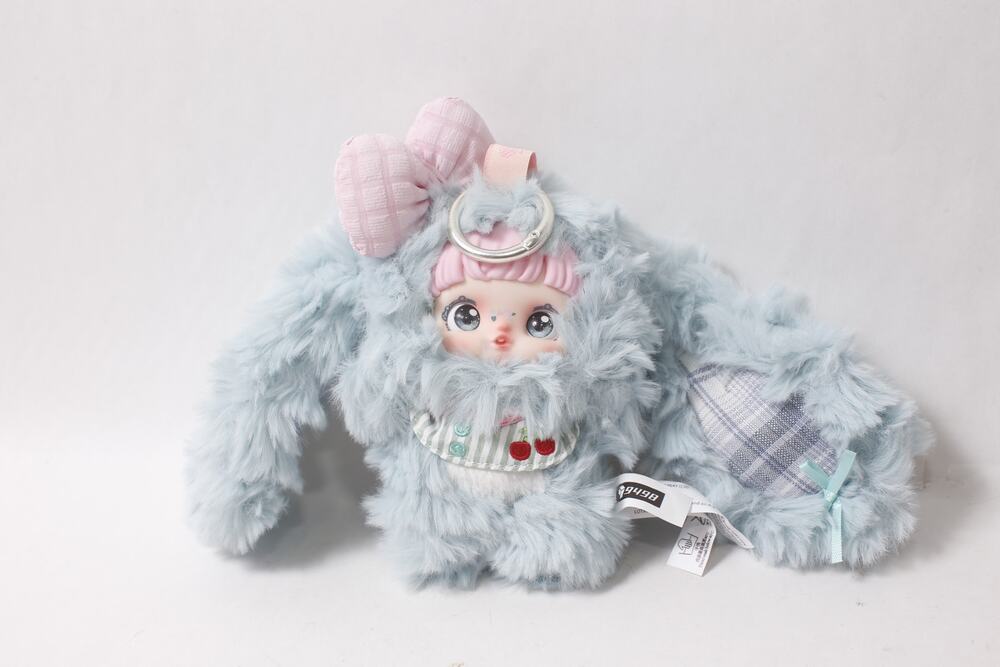 Yomi Blue Fluffy Bunny Paradise Plush Charm Keychain ~ 260907-WH 1137